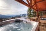 Private outdoor hot tub with spectacular mountain views